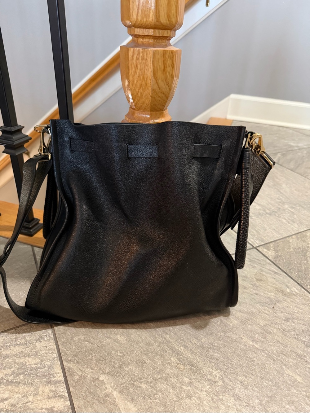 Tamara Mellon Kiss Black Pebbled Leather Luxury Bag